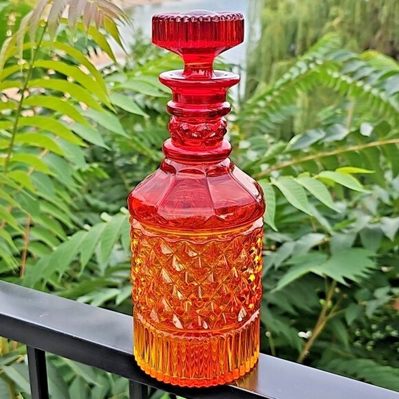 Cadmium Glass Yesteryear Decanter Amberina 10.25” With Stopper Stunning UV REACT - Picture 3 of 16